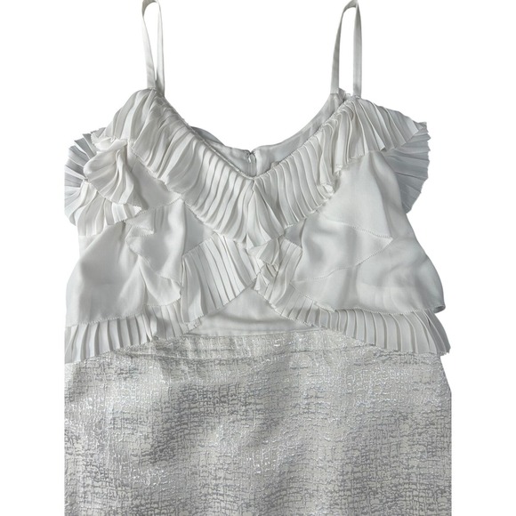 LOFT White Ruffle Detail, Party Cocktail Midi Dress Size 12 - Picture 4 of 8